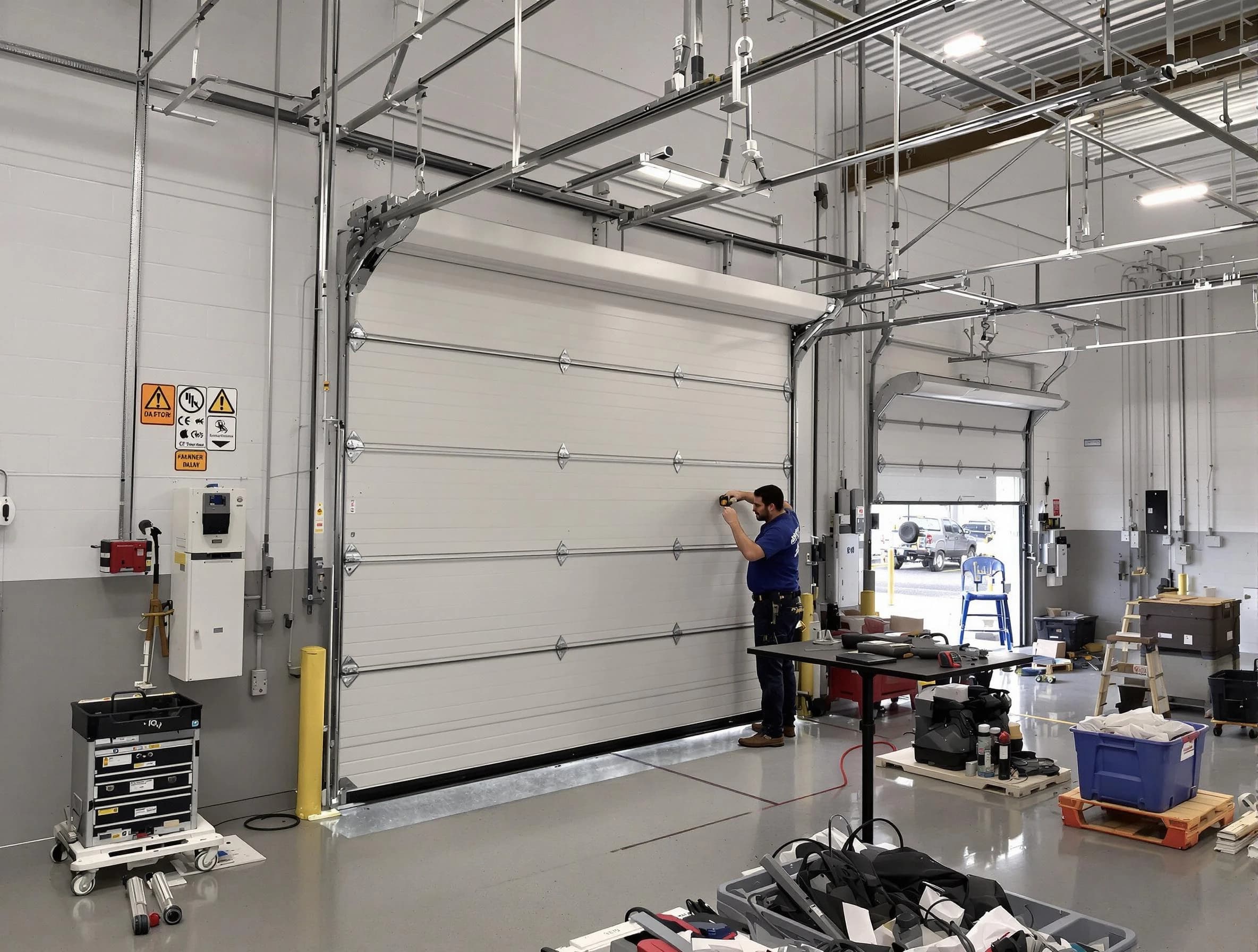 Commercial garage door repair being performed by Draper Garage Door Repair expert in Draper