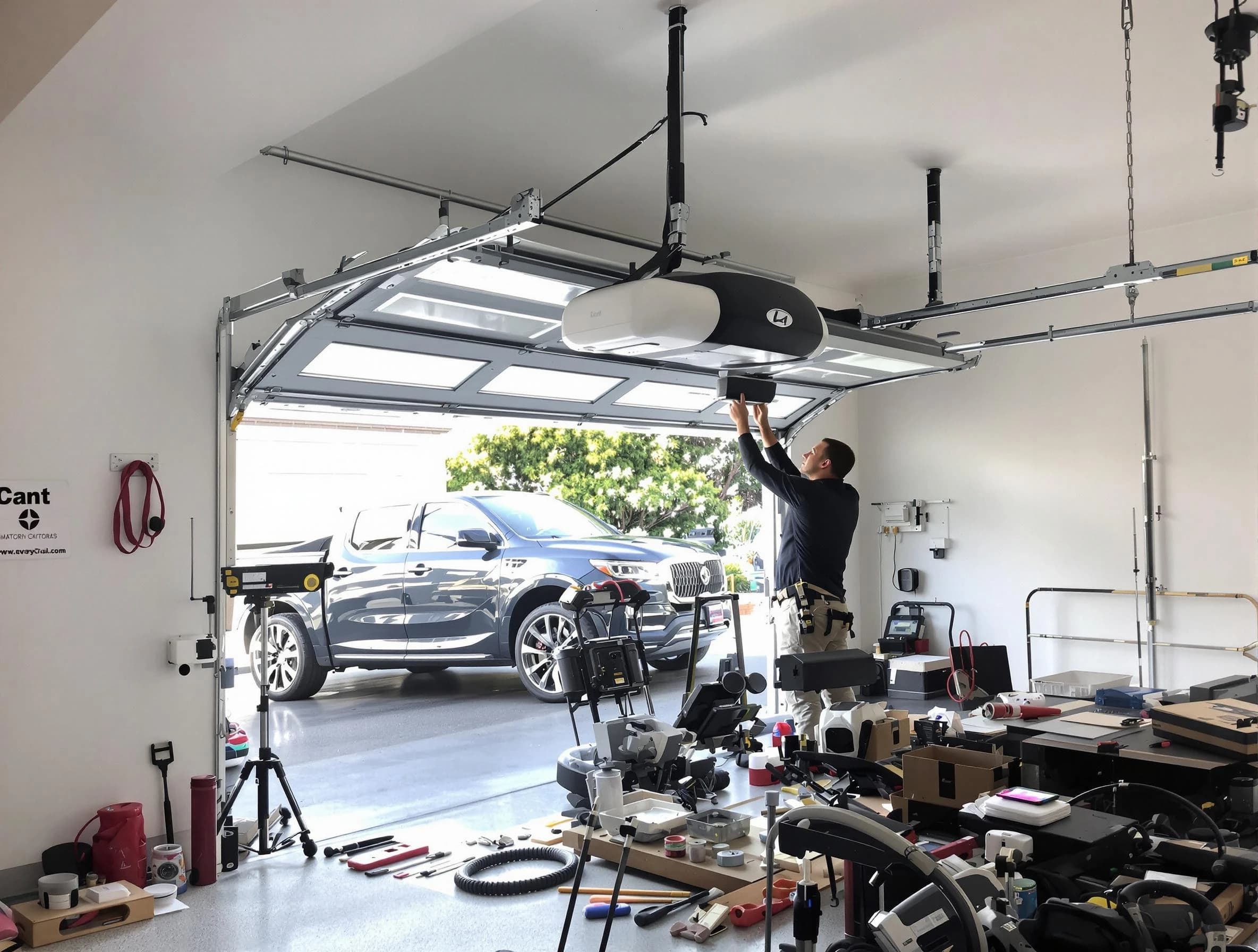 Draper Garage Door Repair specialist installing smart garage door opener system in Draper home