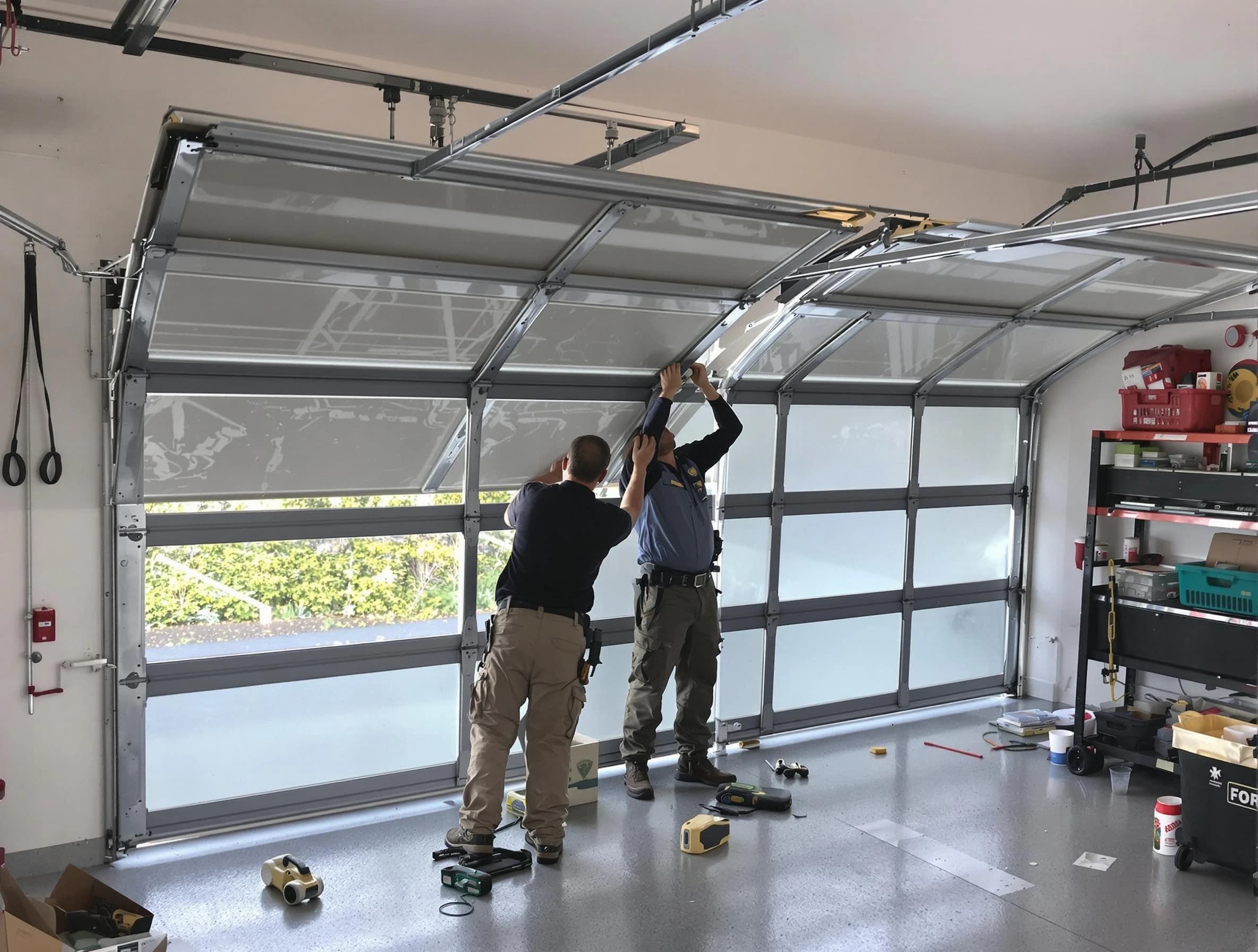 Draper Garage Door Repair expert performing precise panel replacement on Draper garage door
