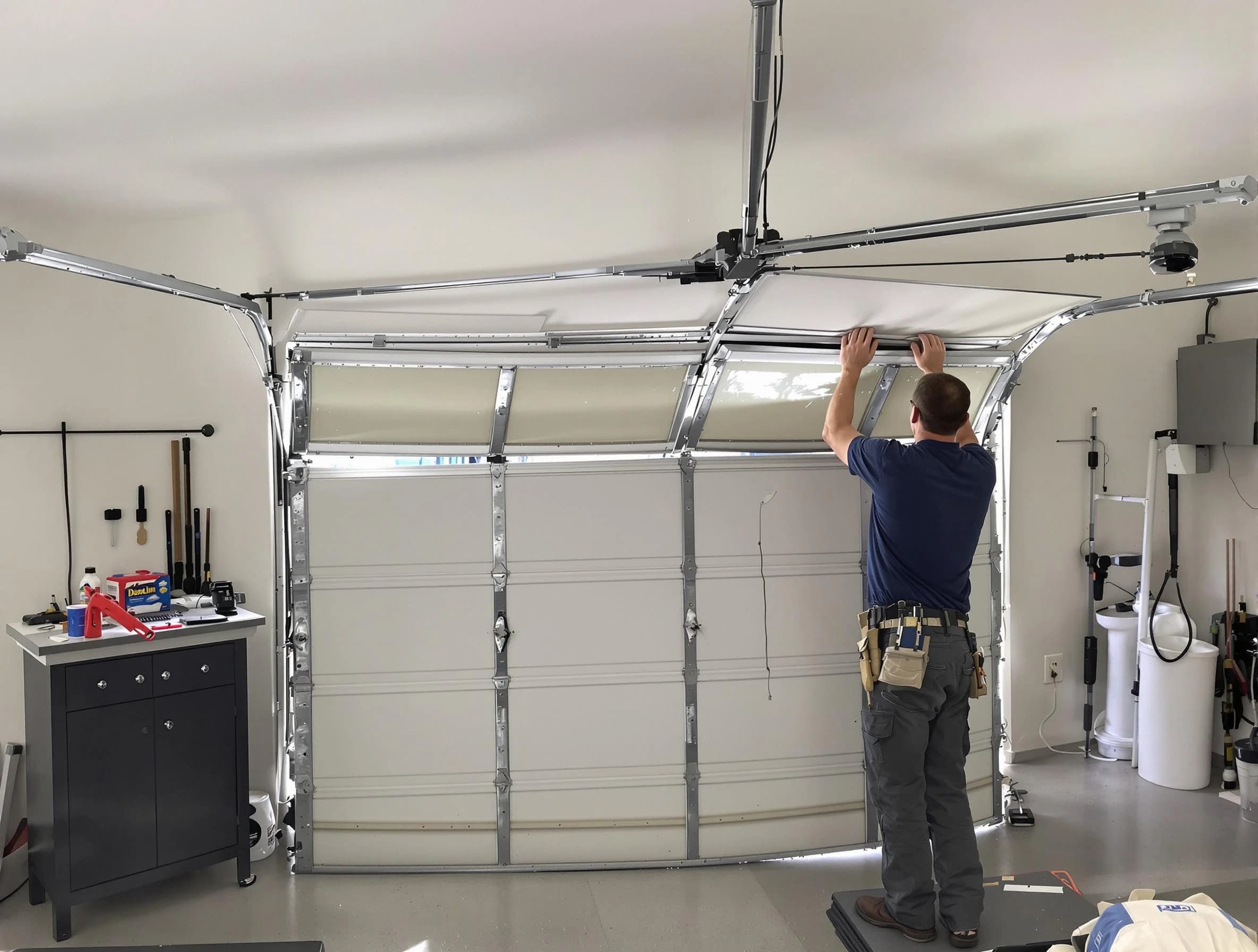 Draper Garage Door Repair specialist performing precise section replacement on Draper garage door