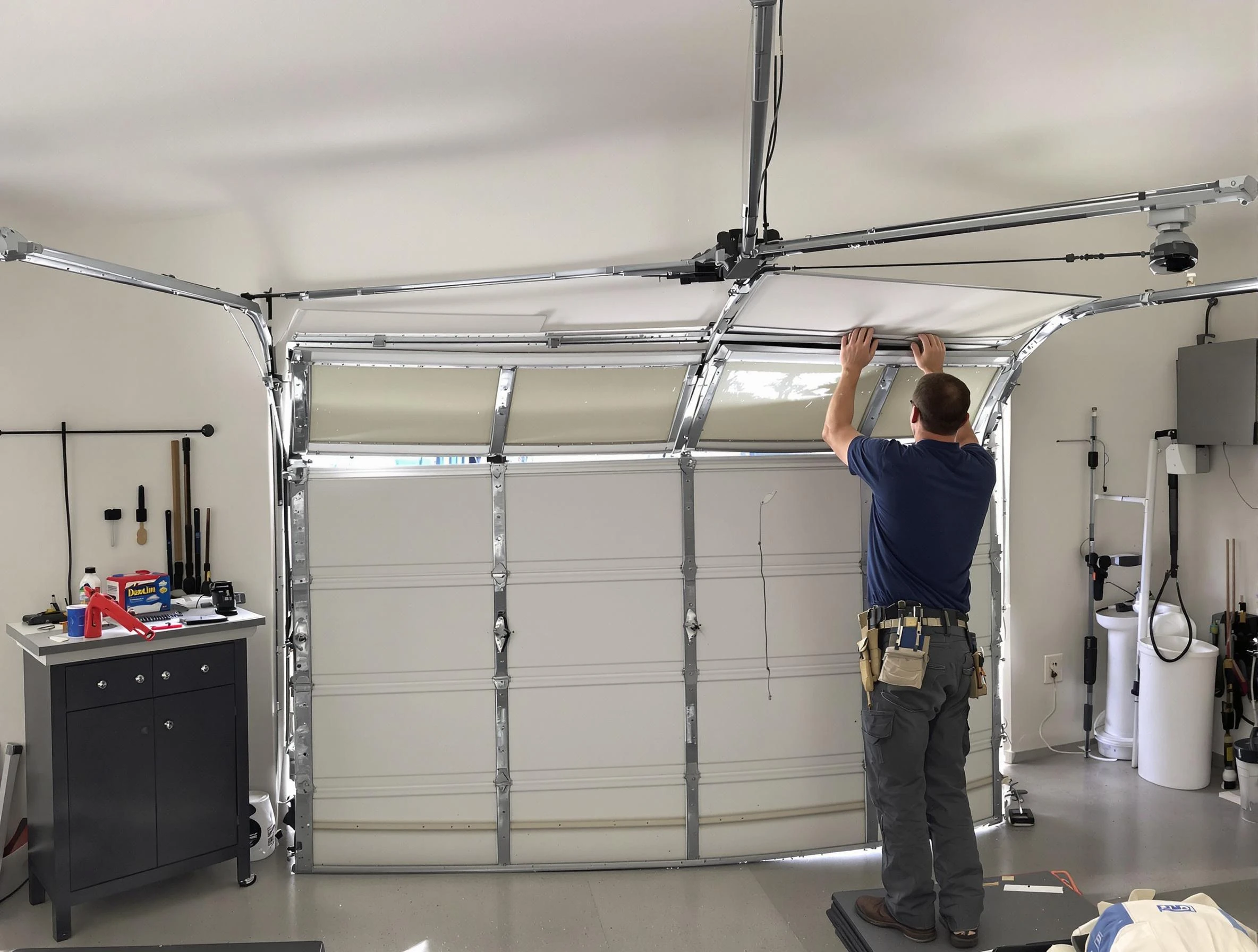 Draper Garage Door Repair specialist performing precise section replacement on Draper garage door