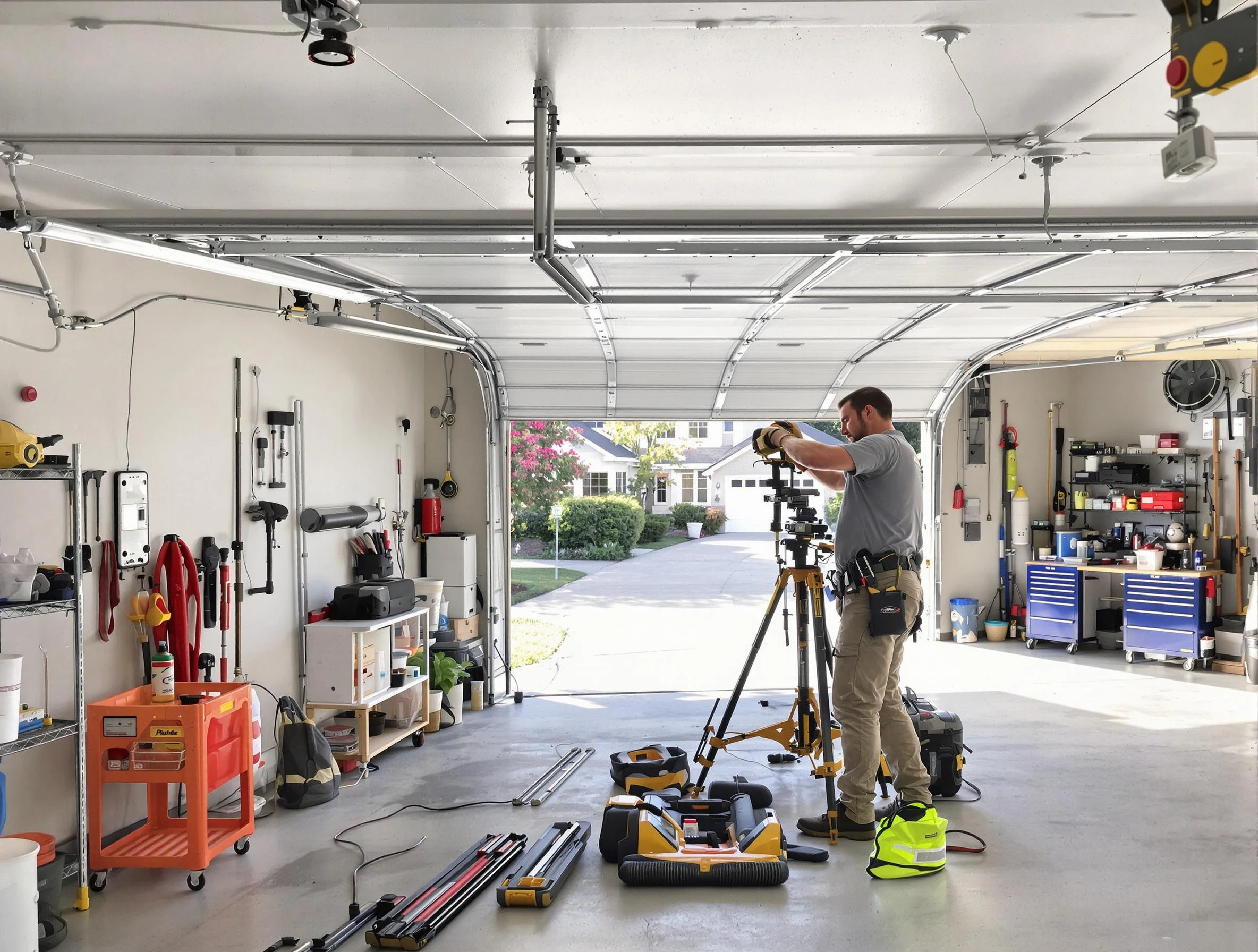 Draper Garage Door Repair specialist performing laser-guided track alignment in Draper